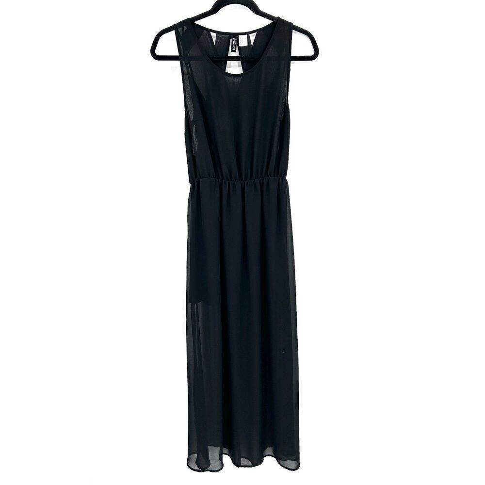 DIVIDED Black Sheer Top Sleeveless Woven Back Half Lined Maxi Dress Size 10